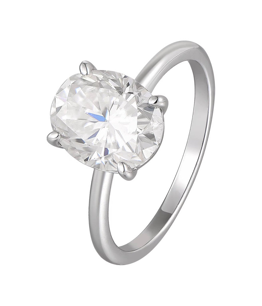 Amara Sterling Silver Oval-Cut Cubic Zirconia Engagement Ring