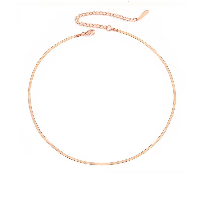 Rose Gold Flat Snake Chain Necklace - 2mm
