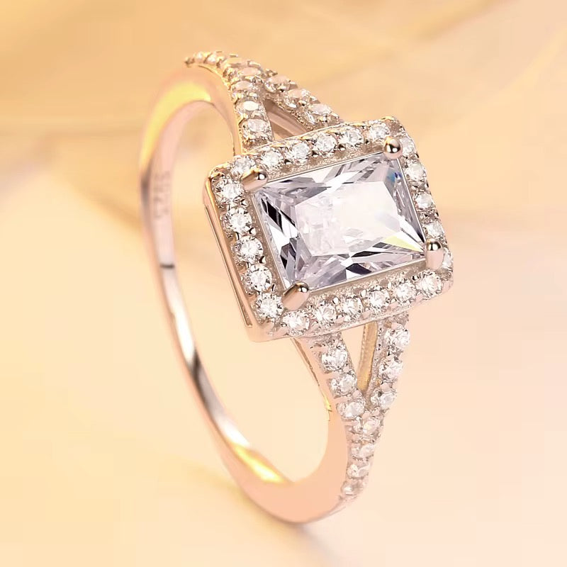 Halo Princess Cut Zircon Engagement Ring