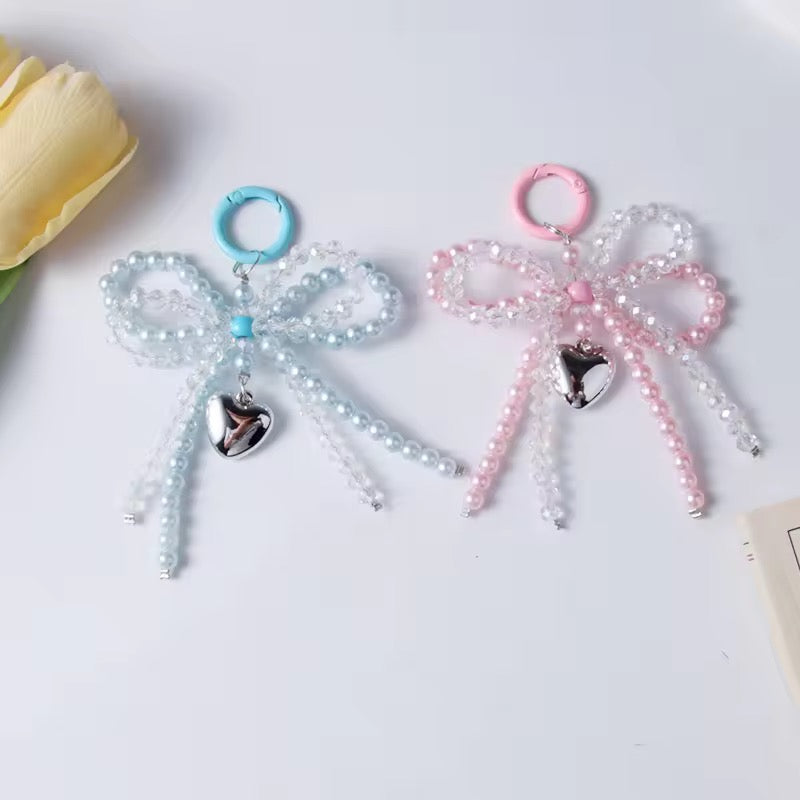 Pearly ribbon & heart Key Chain