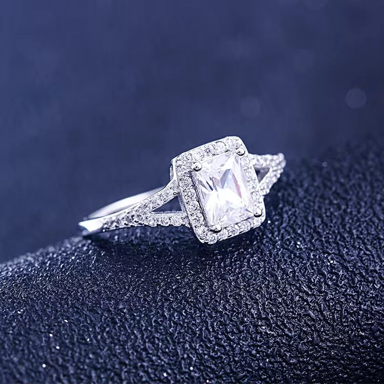 Halo Princess Cut Zircon Engagement Ring