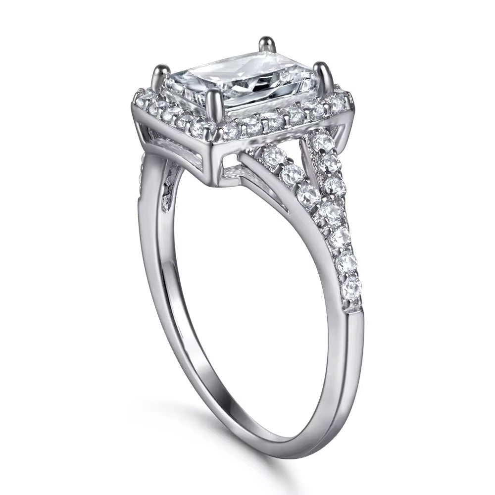 Halo Princess Cut Zircon Engagement Ring