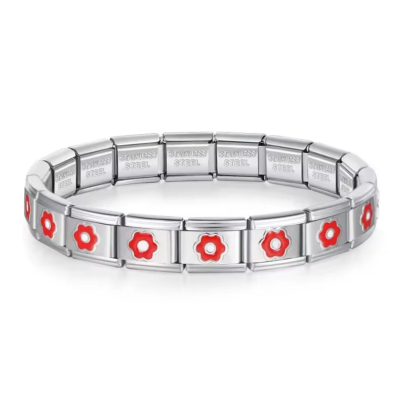 Italian Charm Bracelet - Red Floral