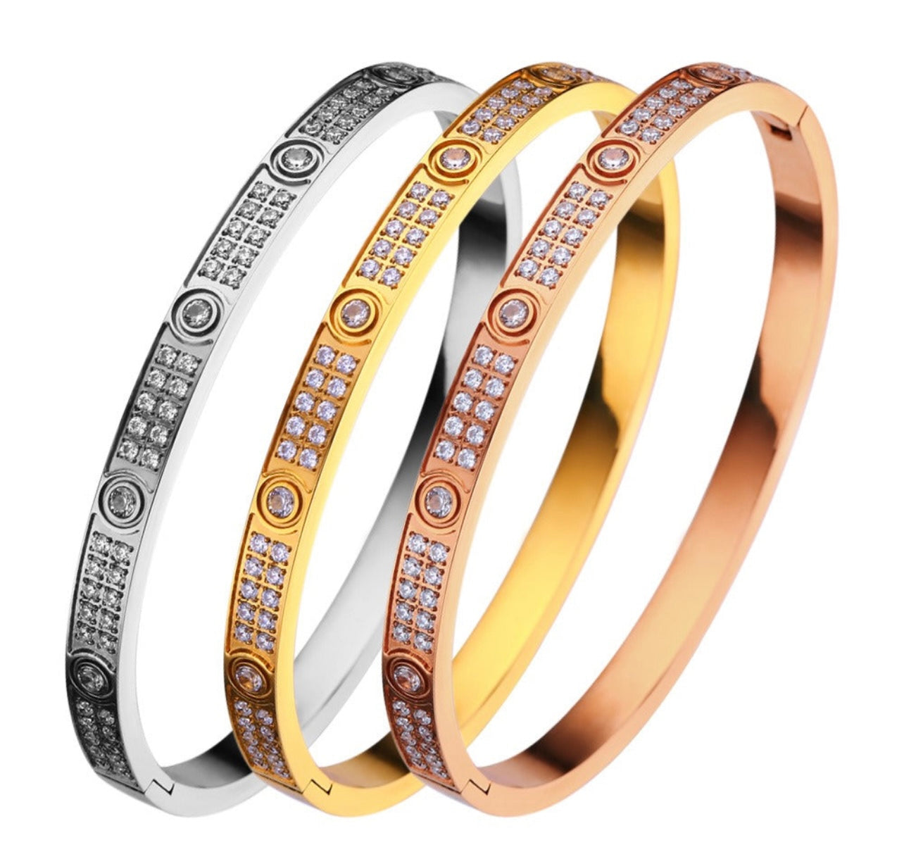 Designer Inspired Zircon Paved Bracelet - Silver