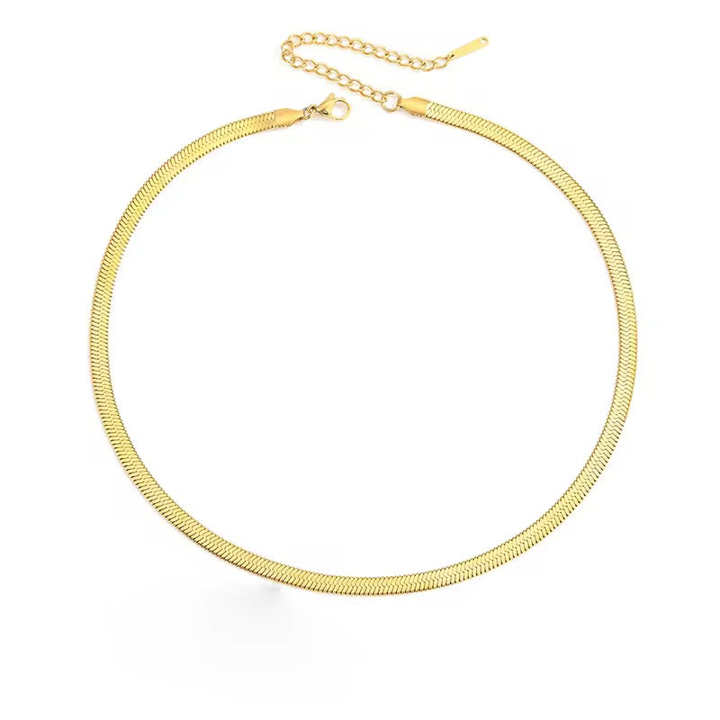 Gold Plated Stainless Steel Flat Snake Chain Necklace - 5mm