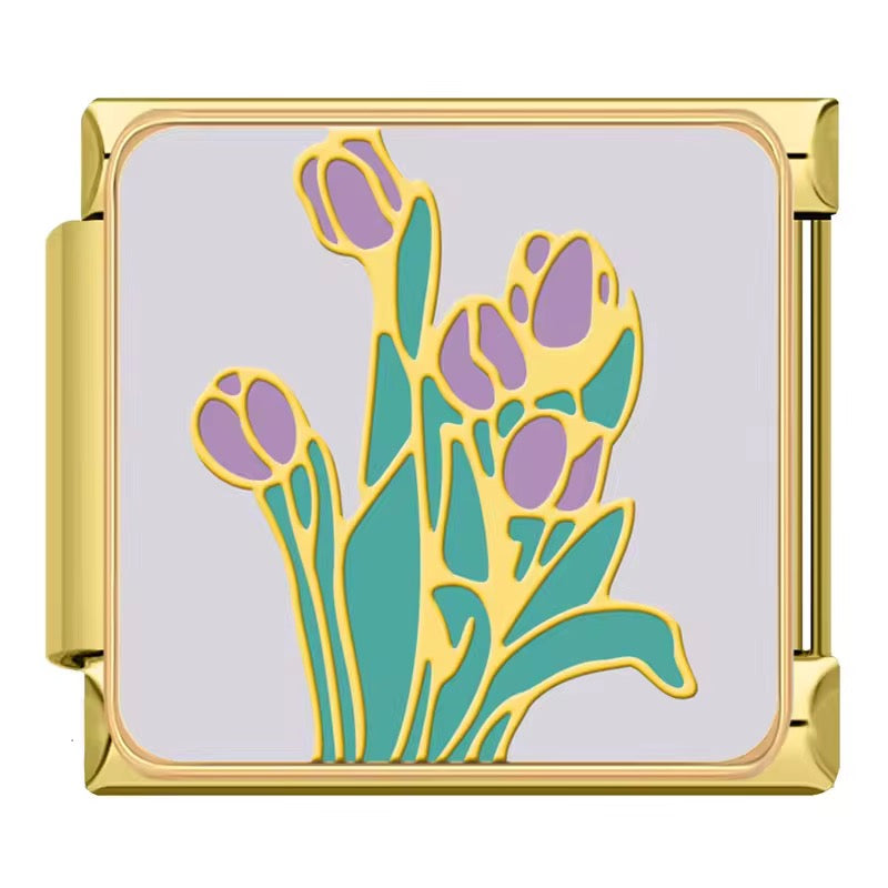 Italian Bracelet Charms - Floral Collection (Stories of Life) - Gold