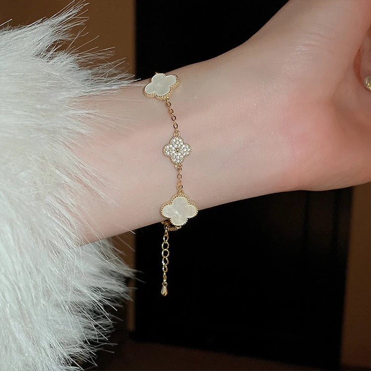 Fine Clover Bracelet - White & Diamontes