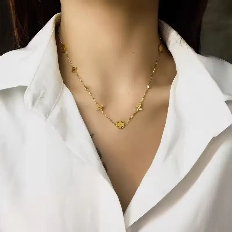 Dainty Zircon Clover Hollow Bracelet & Necklace Set