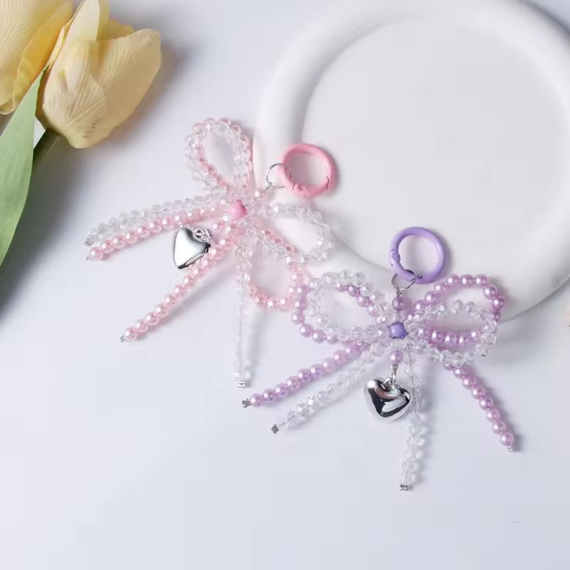 Pearly ribbon & heart Key Chain