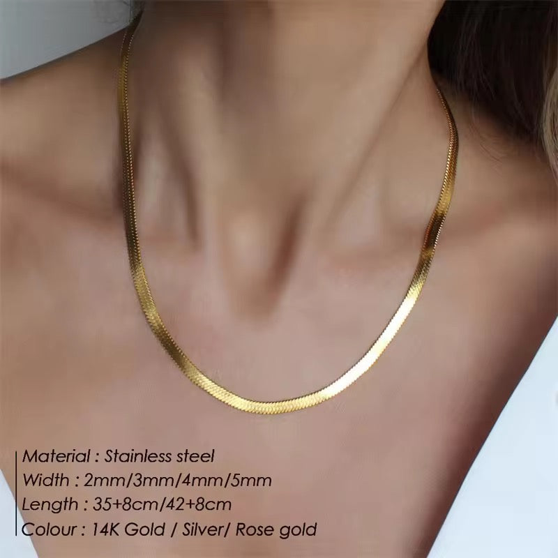 Gold Plated Flat Snake Chain Necklace - 2mm