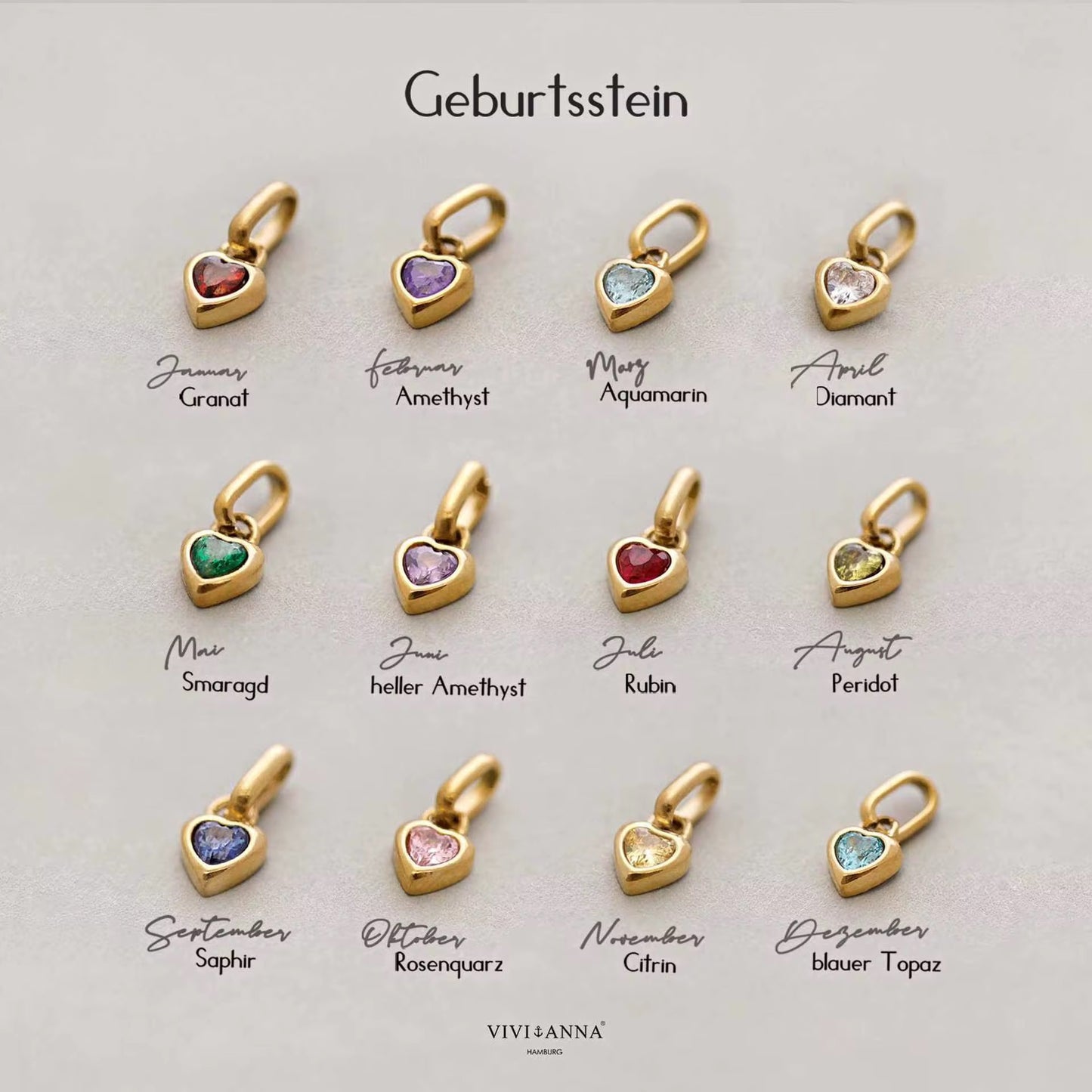 Pendant - Birth Stones (Heart) - Gold