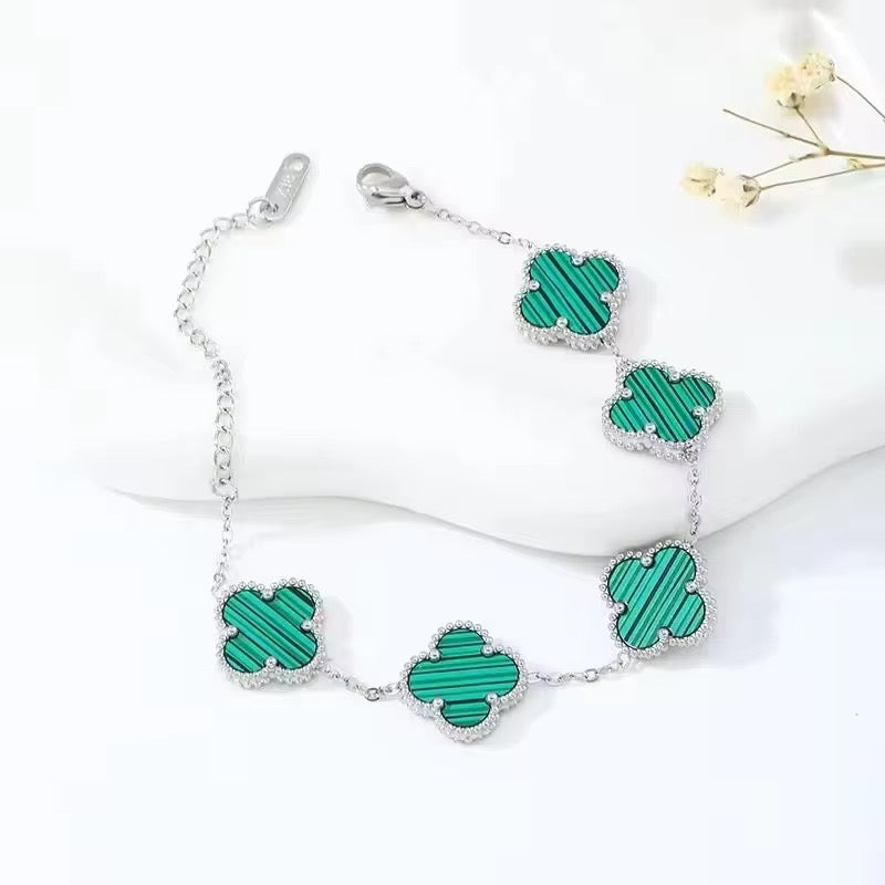 Stainless Steel Clover Bracelet - Green