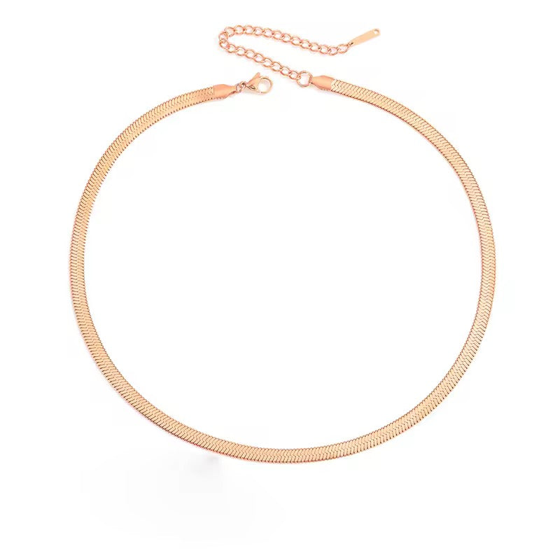 Rose Gold Plated Flat Snake Chain Necklace - 5mm