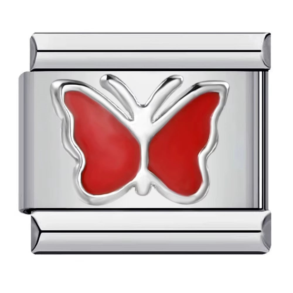 Stainless Steel Italian Charm -Red Butterfly
