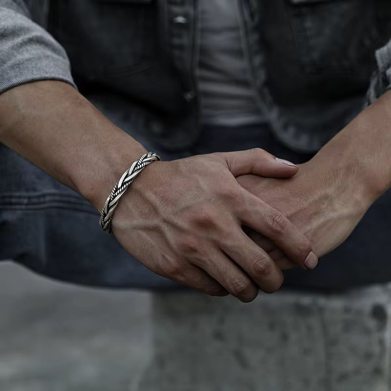 Men’s Titan Braided Silver Cuff