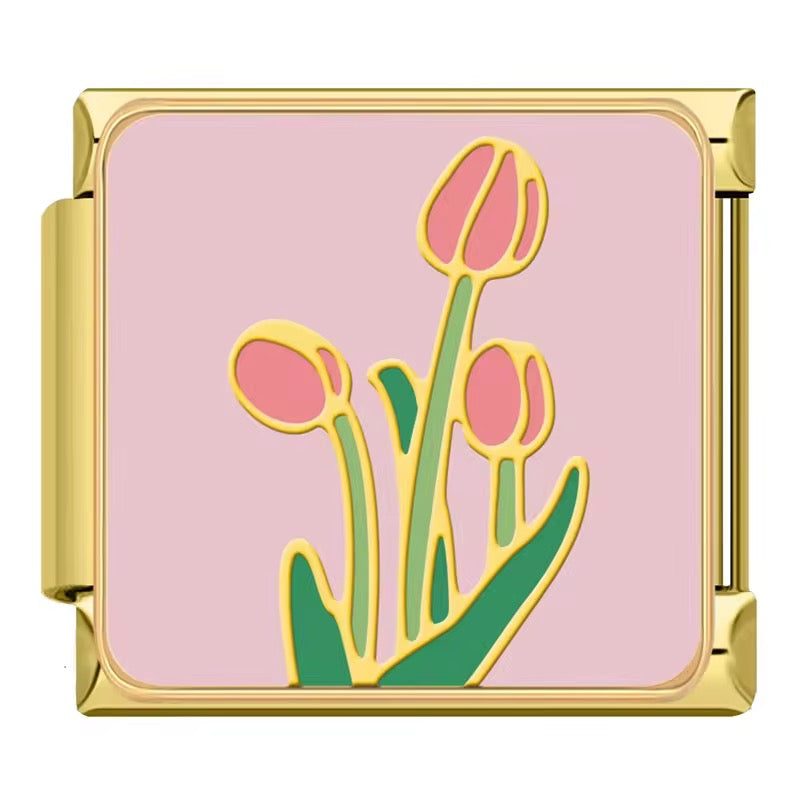 Italian Bracelet Charms - Floral Collection (Stories of Life) - Gold