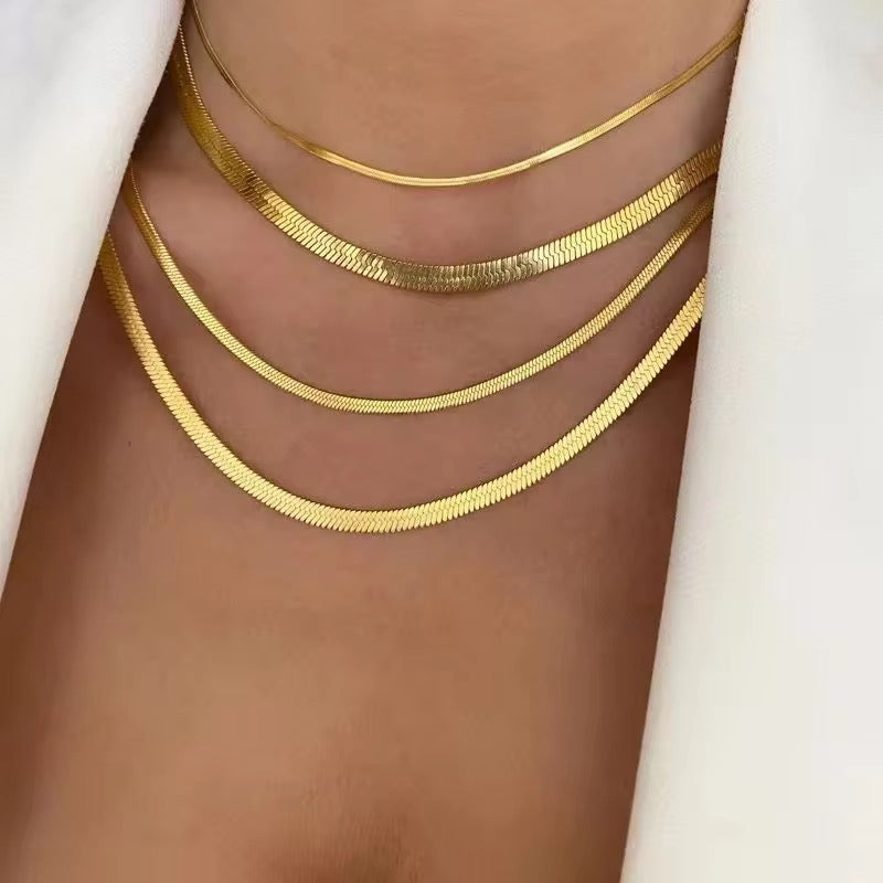 Gold Plated Stainless Steel Flat Snake Chain Necklace - 3mm