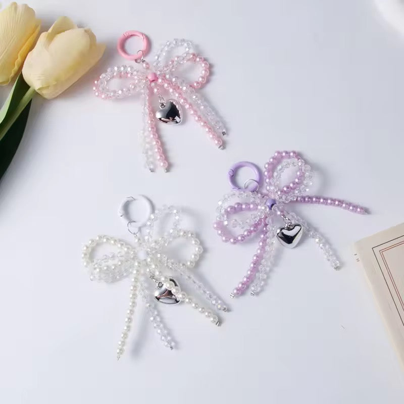 Pearly ribbon & heart Key Chain