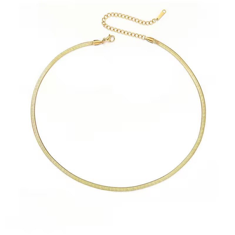 Gold Plated Stainless Steel Flat Snake Chain Necklace - 3mm