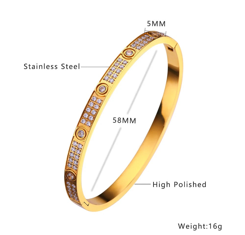 Designer Inspired Zircon Paved Bracelet - Gold