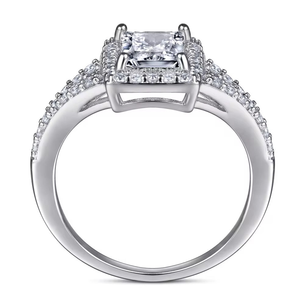 Halo Princess Cut Zircon Engagement Ring