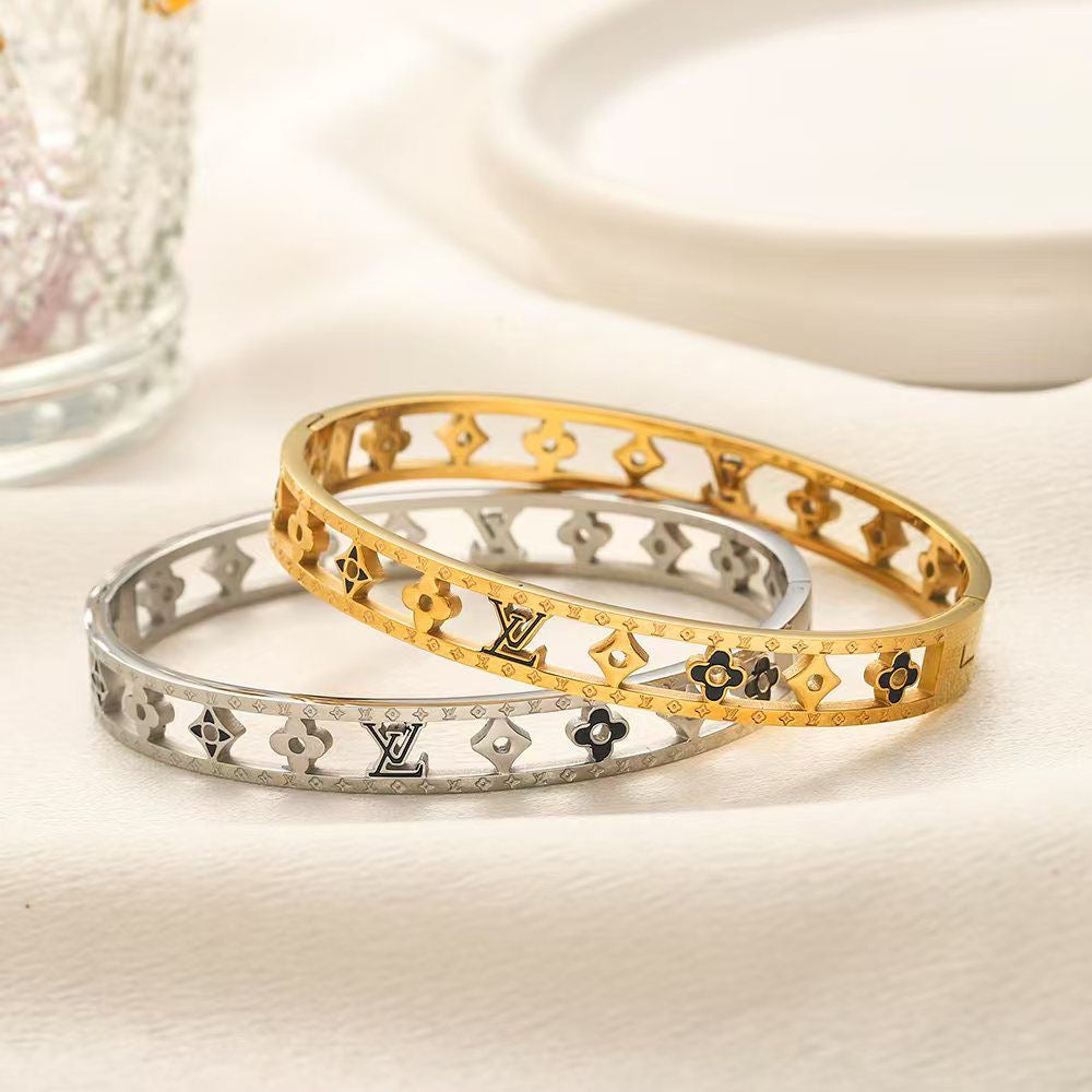 LV Hollow Bracelet with Black Logo