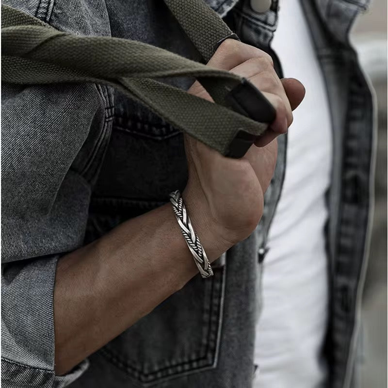 Men’s Titan Braided Silver Cuff