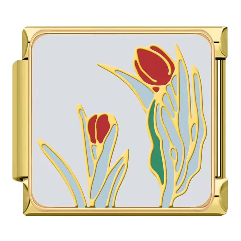 Italian Bracelet Charms - Floral Collection (Stories of Life) - Gold
