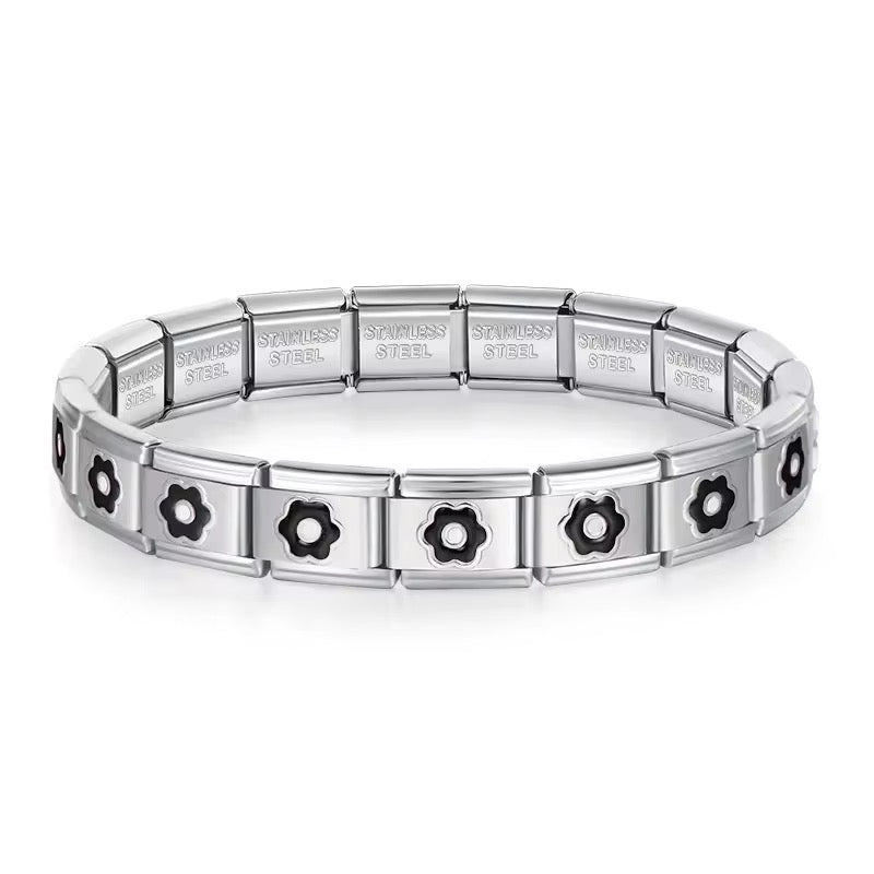 Italian Charm Bracelet - Black Floral