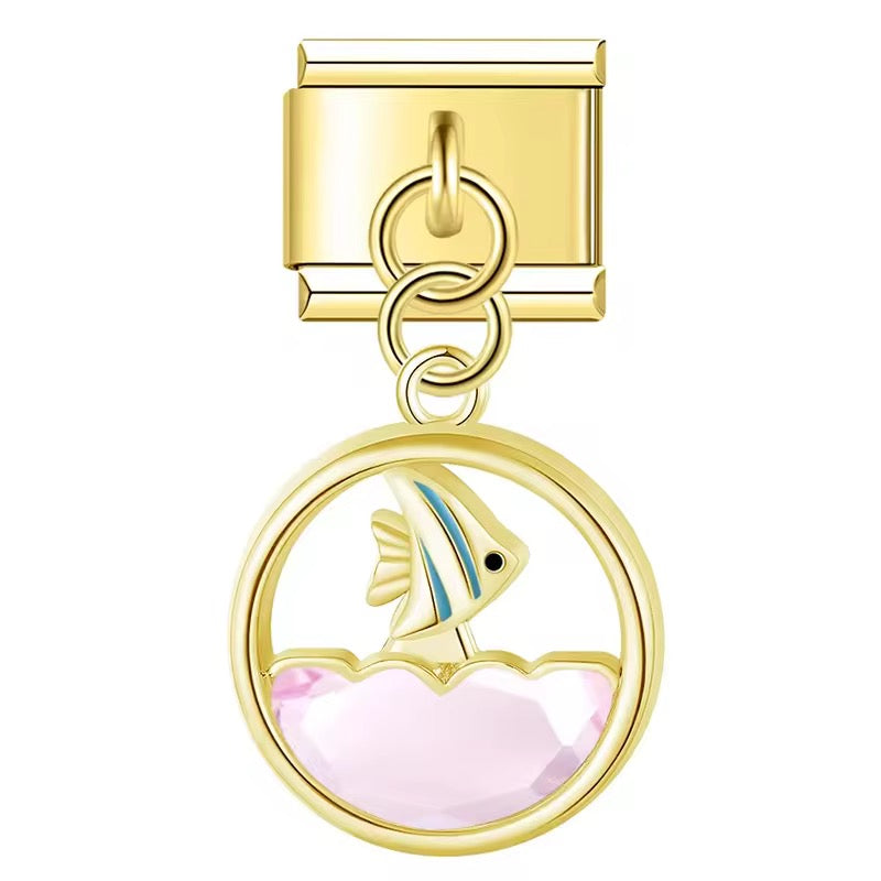 Italian Bracelet Charm - Pink Wave Fish