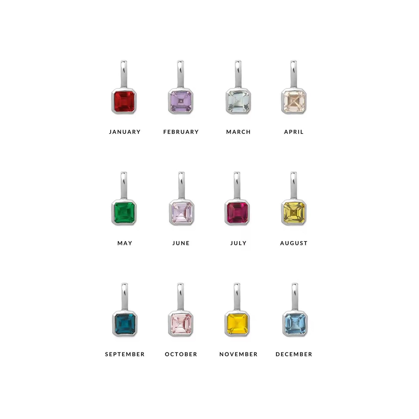 Pendant - Birth Stones (Square) - Silver