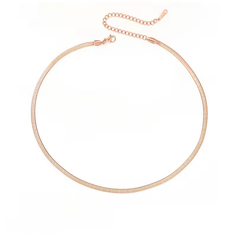 Rose Gold Plated Flat Snake Chain Necklace - 3mm