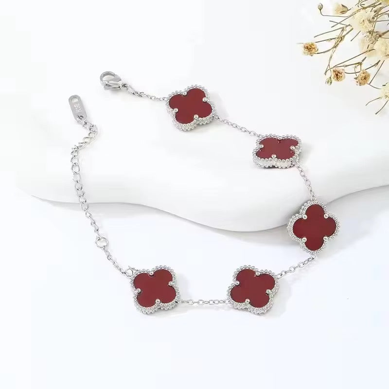 Stainless Steel Clover Bracelet - Red