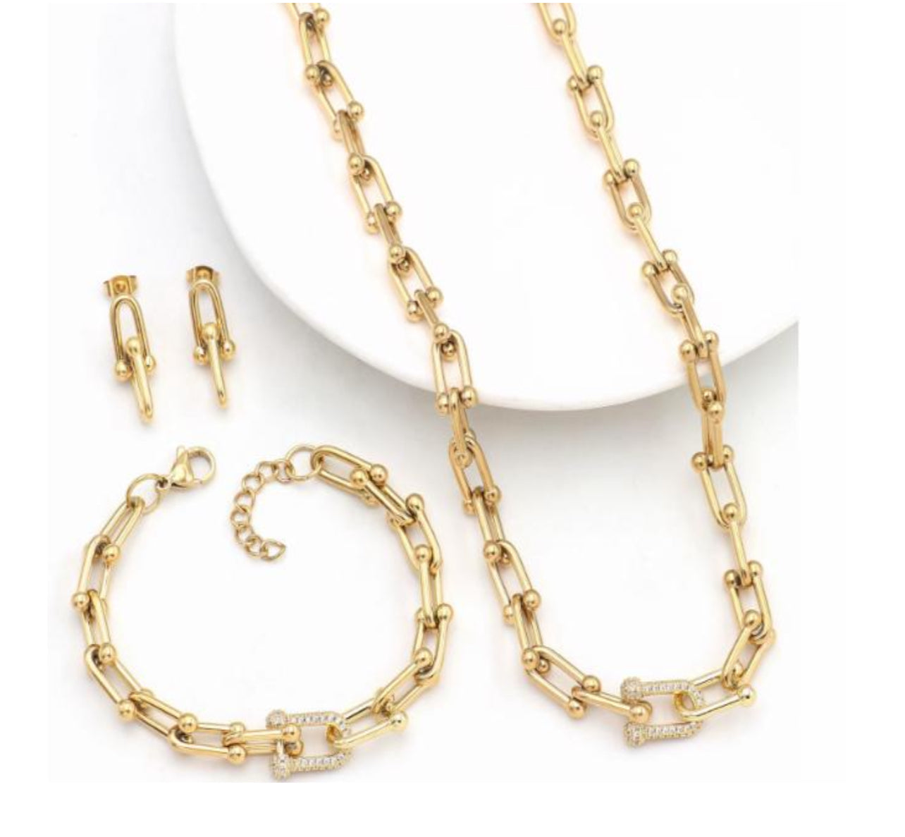 Chunky Gold Necklace with Zircon Set