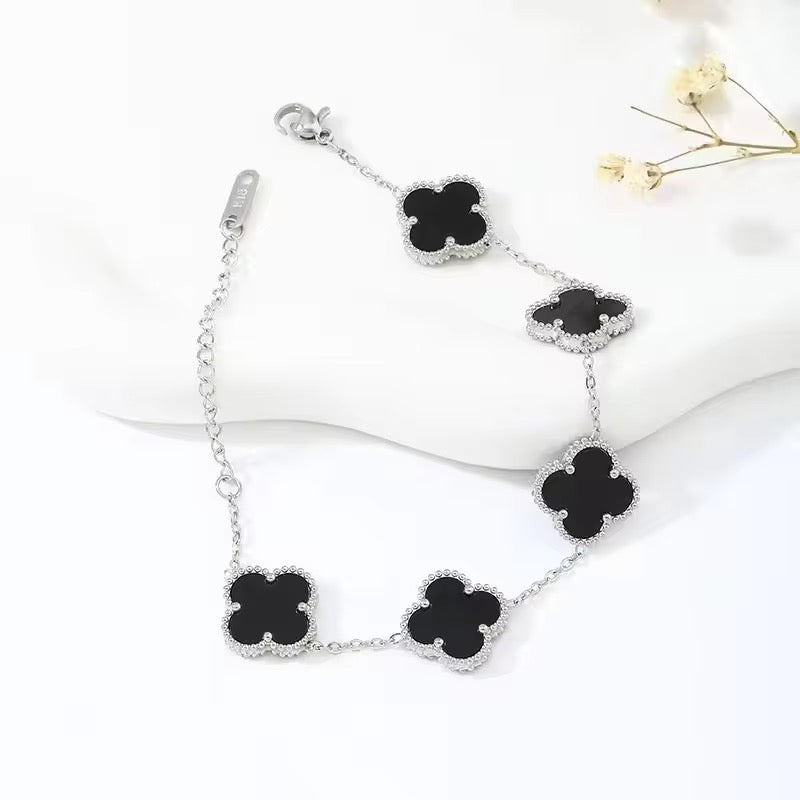 Stainless Steel Clover Bracelet - Black