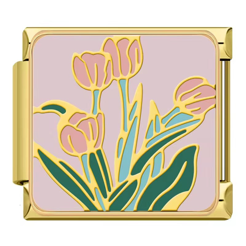 Italian Bracelet Charms - Floral Collection (Stories of Life) - Gold
