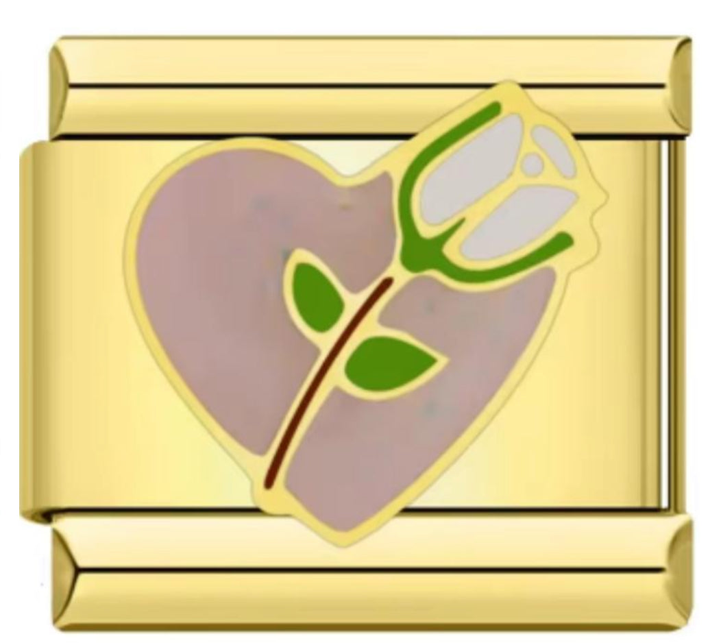 Italian Bracelet Charm - Heart & Rose