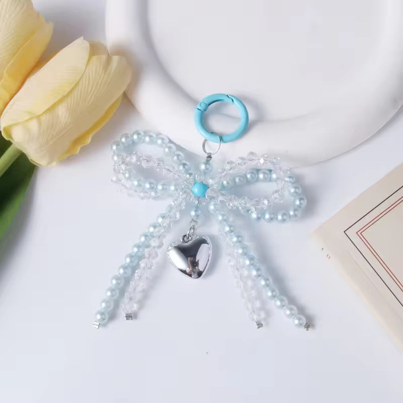 Pearly ribbon & heart Key Chain