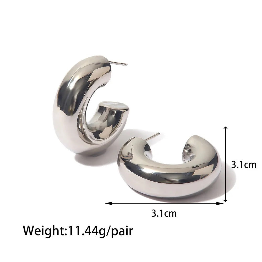 Chunky C Hoop Earrings - Silver