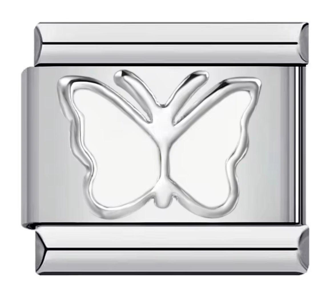Stainless Steel Italian Charm-White Butterfly