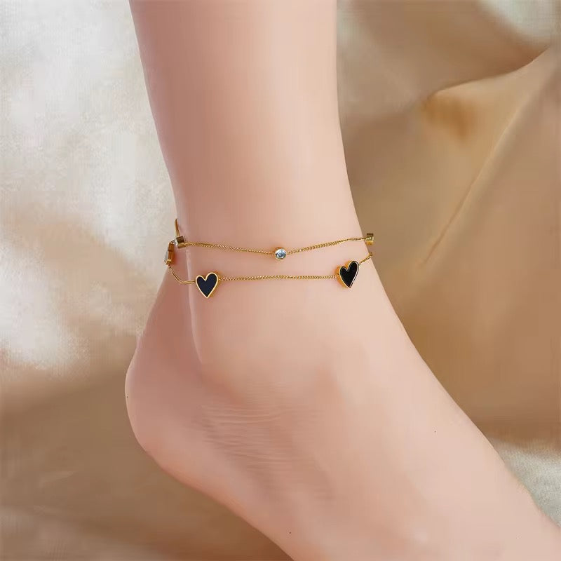 Black heart anklet