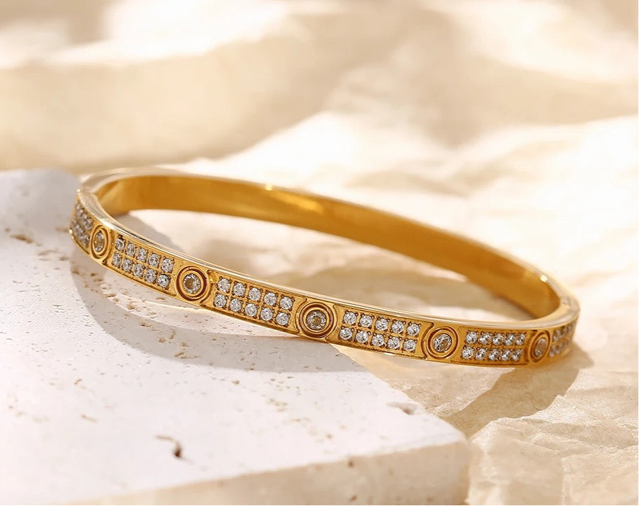 Designer Inspired Zircon Paved Bracelet - Gold