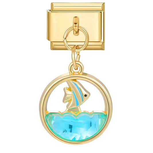 Italian Bracelet Charm -Blue Wave Fish
