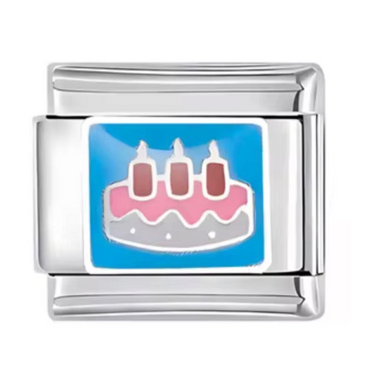 Birthday Cake Stainless Steel Italian Charm