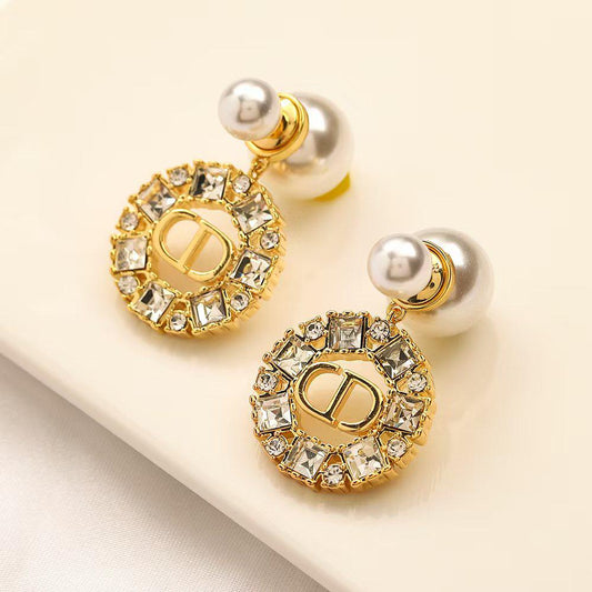 Zircon & Pearl CD Drop Earring