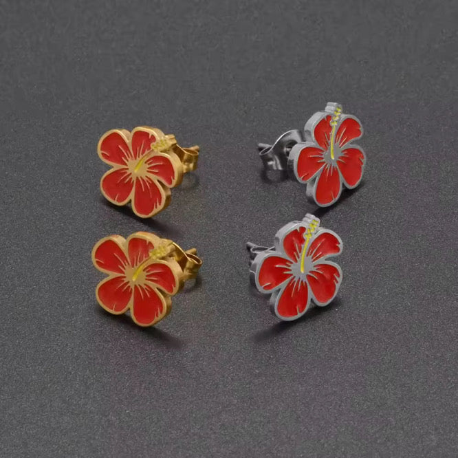 Red Fijian Hibsicus Earrings