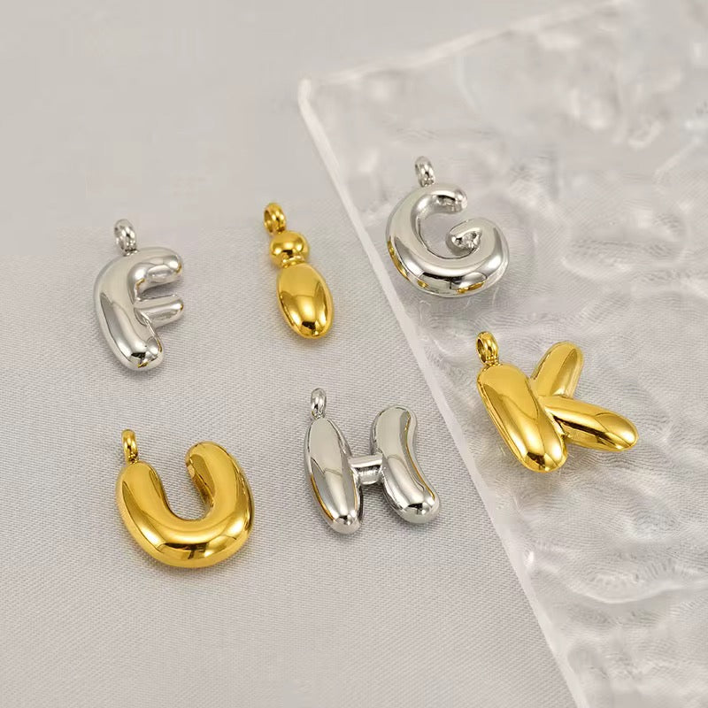 Bubble Initial Charm – 18K Gold Plated Stainless Steel Letter Pendant