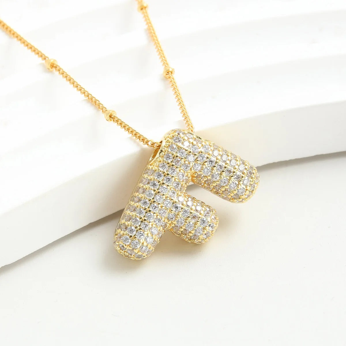 Chunky Zircon Studed Initials Necklace - A to Z