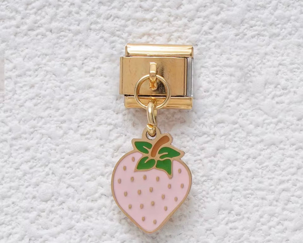 Italian Bracelet Charm- Strawberry (Pink)