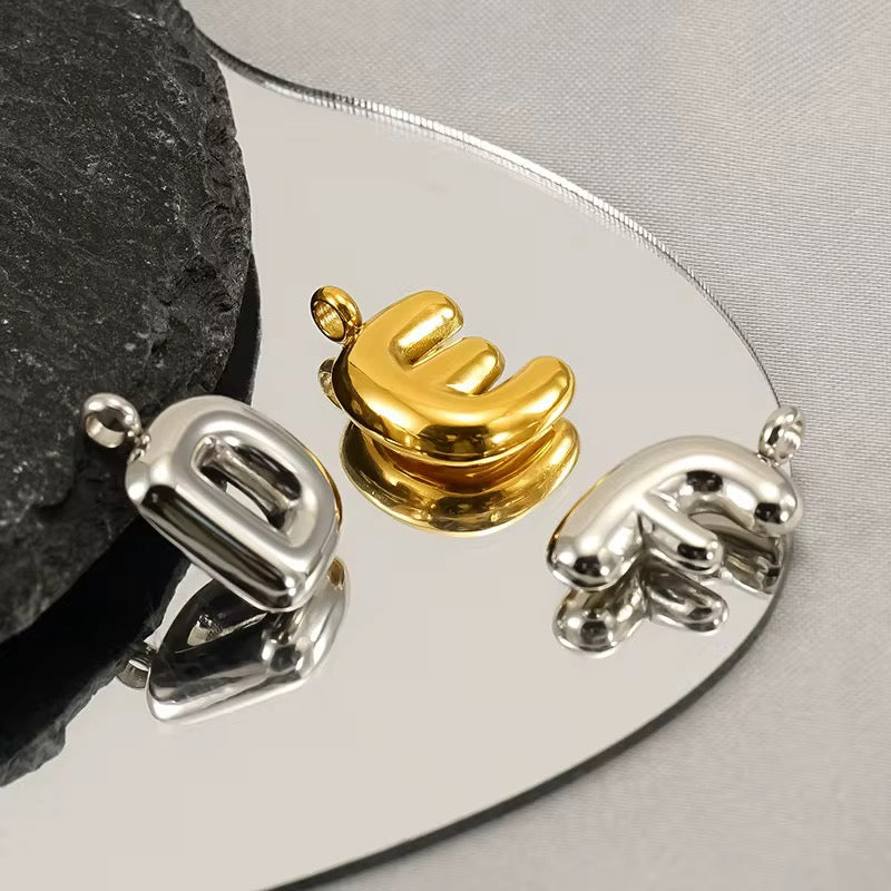 Bubble Initial Charm – 18K Gold Plated Stainless Steel Letter Pendant
